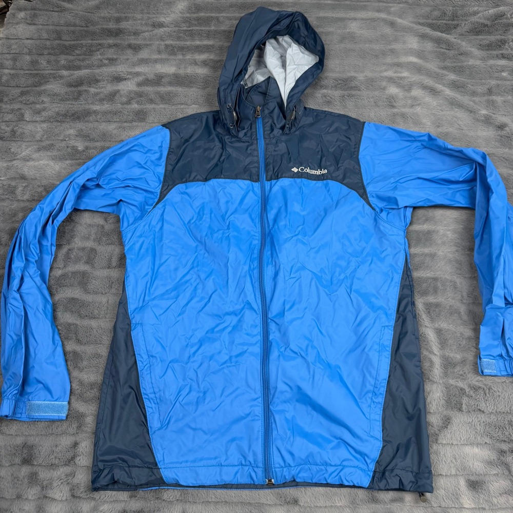 Columbia Mens Blue Hooded Windbreaker Jacket Full Zip Lightweight Small 15086